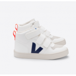 Veja V-10 Mid Velcro Cuero Blanco-Cobalto-Naranja