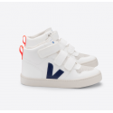 Veja V-10 Mid Velcro Cuero Blanco-Cobalto-Naranja