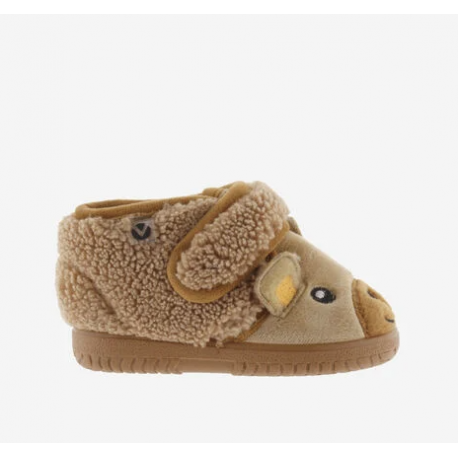 Zapatilla de niño y niña para casa oso color camel